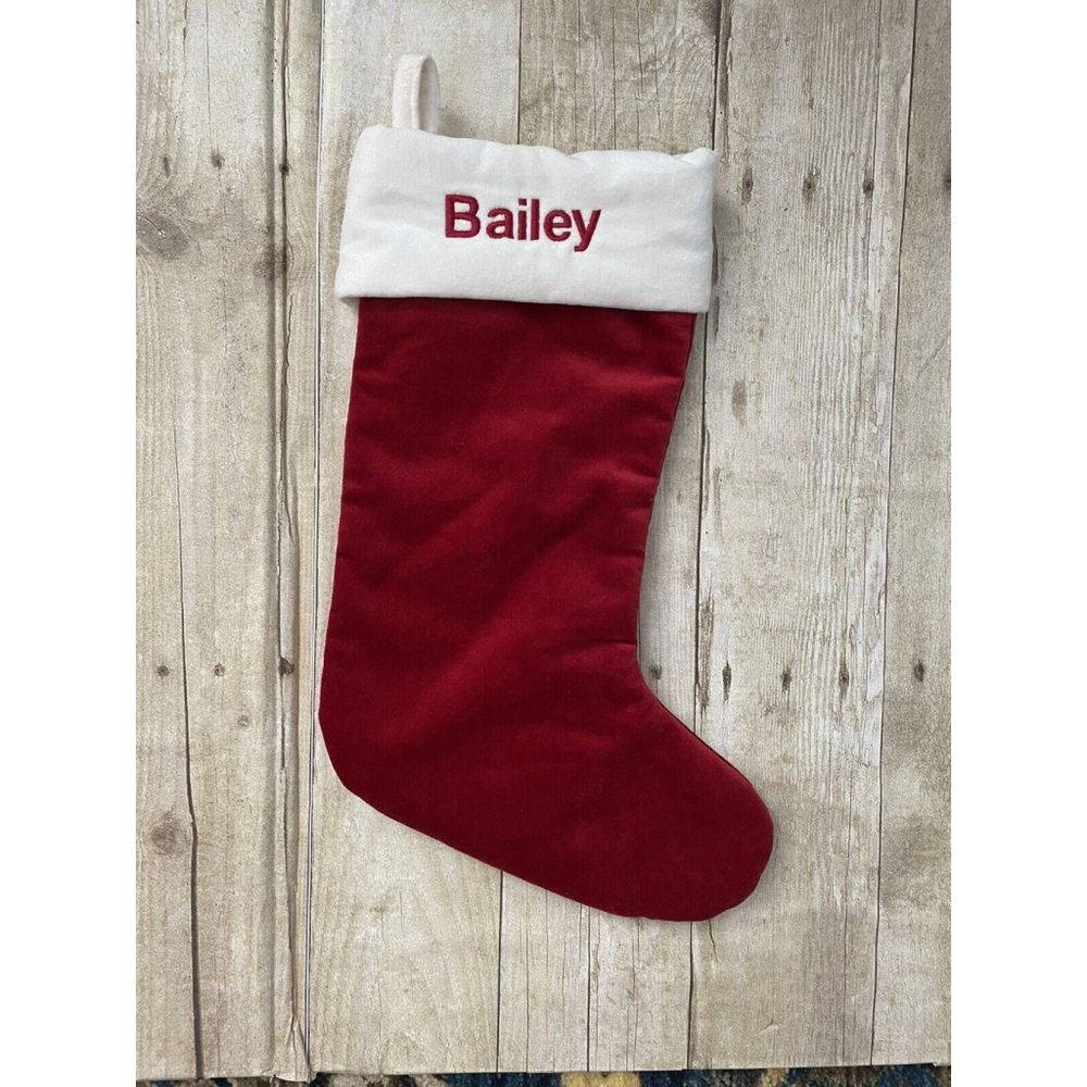 Pottery‎ Barn Small Classic Velvet Stocking Bailey mono Red 2021